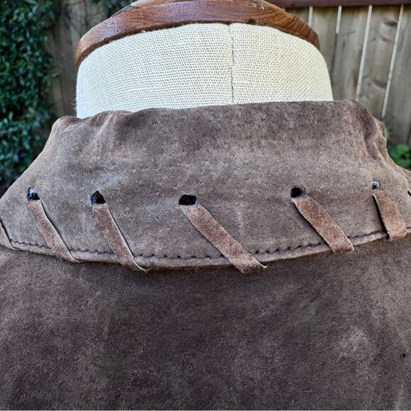 Vtg Y2K Marcelle Renee Brown Suede Leather Whipstitch Trench Coat Women's Small - Picture 8 of 16